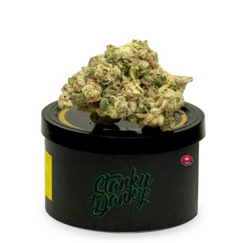 Cotton candy weed on top of a black tuna can