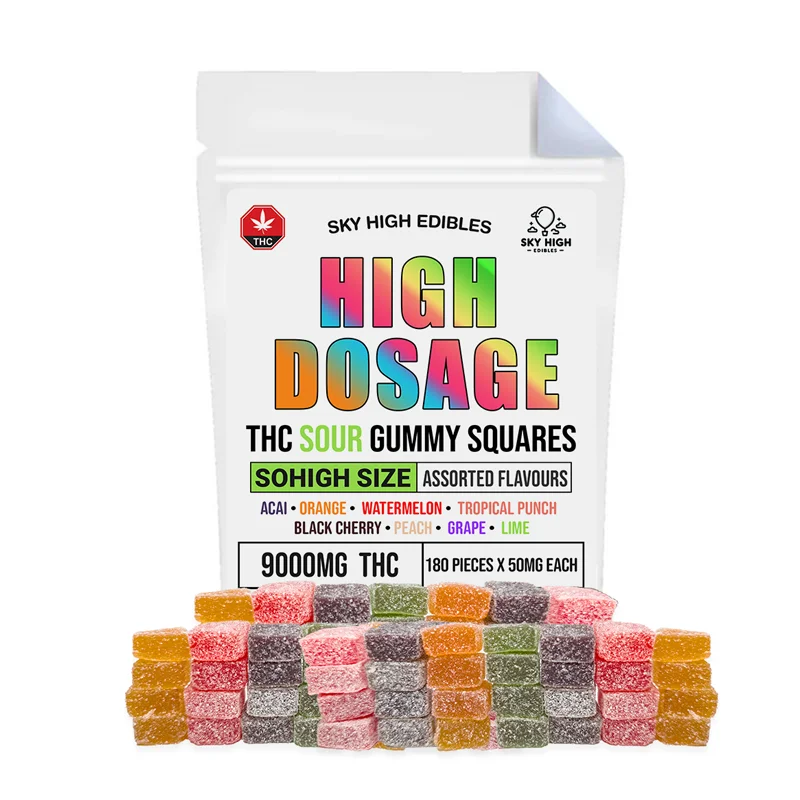 High-Dosage-thc-gummy-squares-9000mg-THC-by-Sky-High High Dosage 9000mg THC Sour Gummy Squares - Sky High Edibles - Image 1