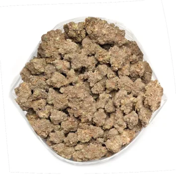 Gelonade strain top view of chunky cannabis buds in bag