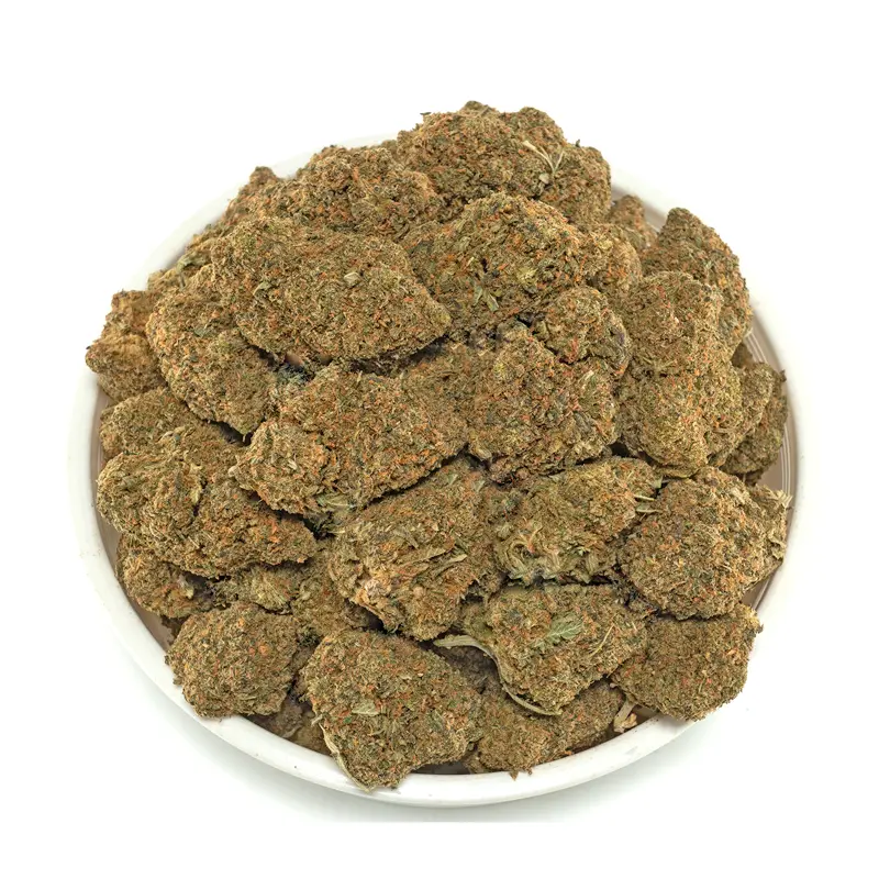 Vibrant Lindsay OG marijuana buds in a bowl