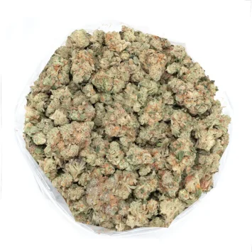 Popcorn size buds of Blood Orange strain covered in bright orange hairs